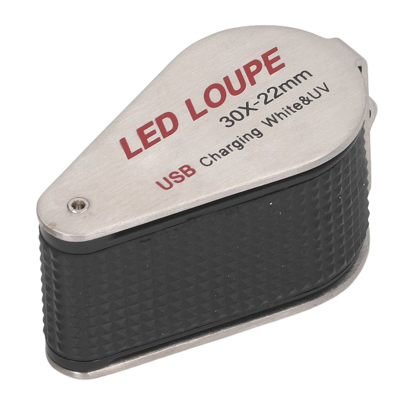 LED UV Loupe Rechargeable Foldable Portable Metal 30X Pocket Magnifier
