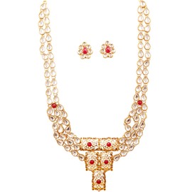 Touchstone "Contemporary Kundan Collection Indian Bollywood Long Designer Jewelry Necklace Set in Gold Or White Tone for Women., Rhinestone, No Gemstone