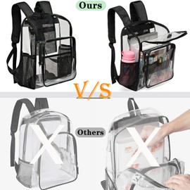 KUI WAN Clear Backpacks for School Large Clear Bookbag with Multi-Pockets PVC Transparent Backpack for College,Work,Grey