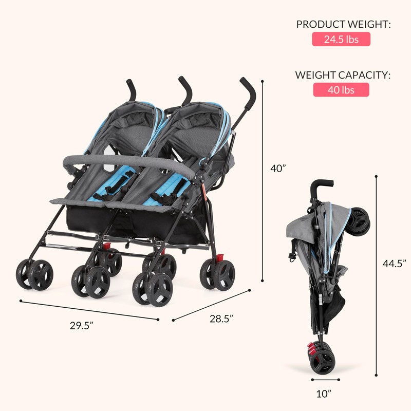 Dream On Me Volgo Twin Baby Stroller, Lightweight Side-by-Side Double