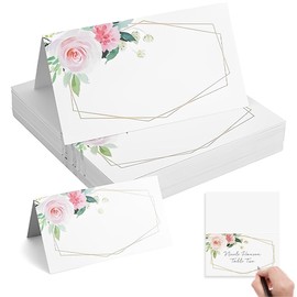 LAJUP Pack of 50 Place Cards Wedding Birthday 90 x 50 mm Flowers Table Decoration Name Cards for Writing Yourself Name Plate Place Cards for Communion Christening New Year Celebration
