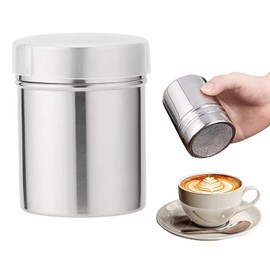 Icing Sugar Shaker with Lid, Icing Sugar Mill, Cocoa Shaker Cappuccino, Cocoa Shaker for Cappuccino, Stainless Steel Cocoa Shaker Cappuccino, Icing Sugar Sieve, Flour Shaker, Coffee Accessories