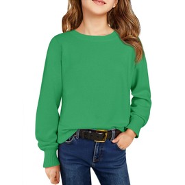Haloumoing Girls Long Sleeve Sweaters Kids Casual Crew Neck Knit Cute Fall Pullover Tops 5-14 Years Green
