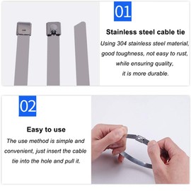 8" Stainless Steel Metal Cable Zip Ties Self-Locking Heat Resistance and Tensile Resistance 50 Pieces