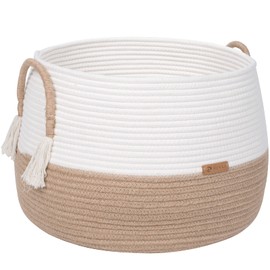 R RUNKA Small Basket for Stuffed Animal,Clothes ,Baby Blankets -11.8"x9.8"- Boho Baskets for Living Room,Bedroom,Nursery |Cotton Rope Baskets, Cube Basket, Under Shelf Basket | Baskets for Home Decor