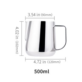 watchget Milk Frothing Pitcher 500ml/17oz Stainless Steel Espresso Steaming Pitcher Milk Coffee Cappuccino Latte Art Barista Steam Pitcher Milk Frothing Jug