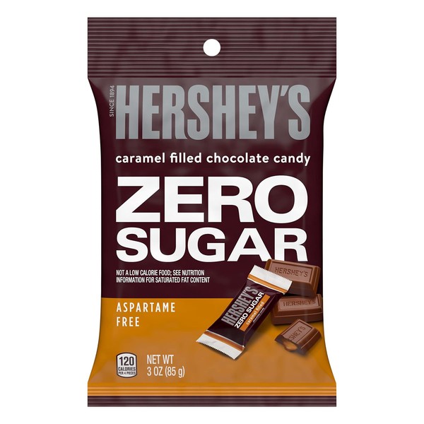 HERSHEY'S Zero Sugar Caramel Filled Chocolate Candy Bars, Bulk, Individually Wrapped, 3 Ounce (Pack of 12)