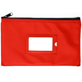Money Bank Deposit Bag with Zipper | 11x6 inch | Red | Durable Leatherette Money Cash Coin Check Wallet Pouch for Men & Women with Framed ID Window and Blank Card | by GIDABRAND (1)