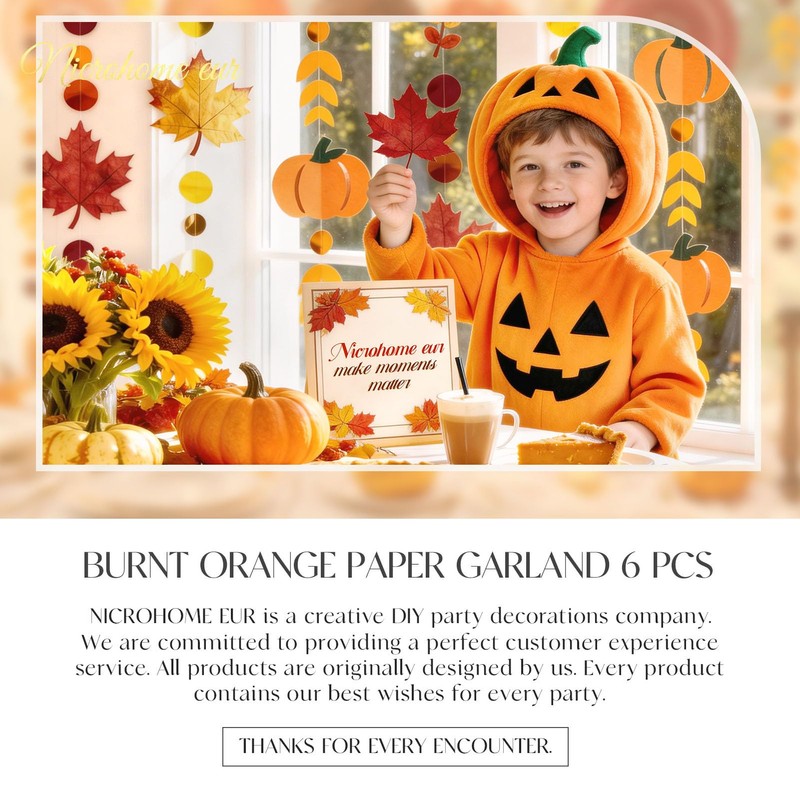 NICROHOME EUR Fall Autumn Paper Garlands with Glitter Pumpkin Maple