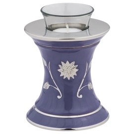 Grace Lavender Blue Tealight Cremation Urn for Ashes, Brass Memorial Candle Urn, Purple and Silver Urn, Extra Small Sized Cremation Urn, 5.5 Inches High