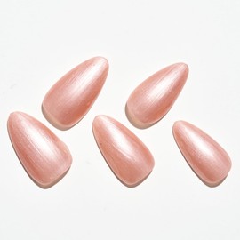 GLAMERMAID GLAMERMAID Metal Pink Press on Nails Medium Almond, Pearl Pink Glazed Glitter Jelly Soft Gel Fake Nails Stiletto, Glossy Glue on Nails Short Oval, Reusable Acrylic Stick on False Nails Kit for Women