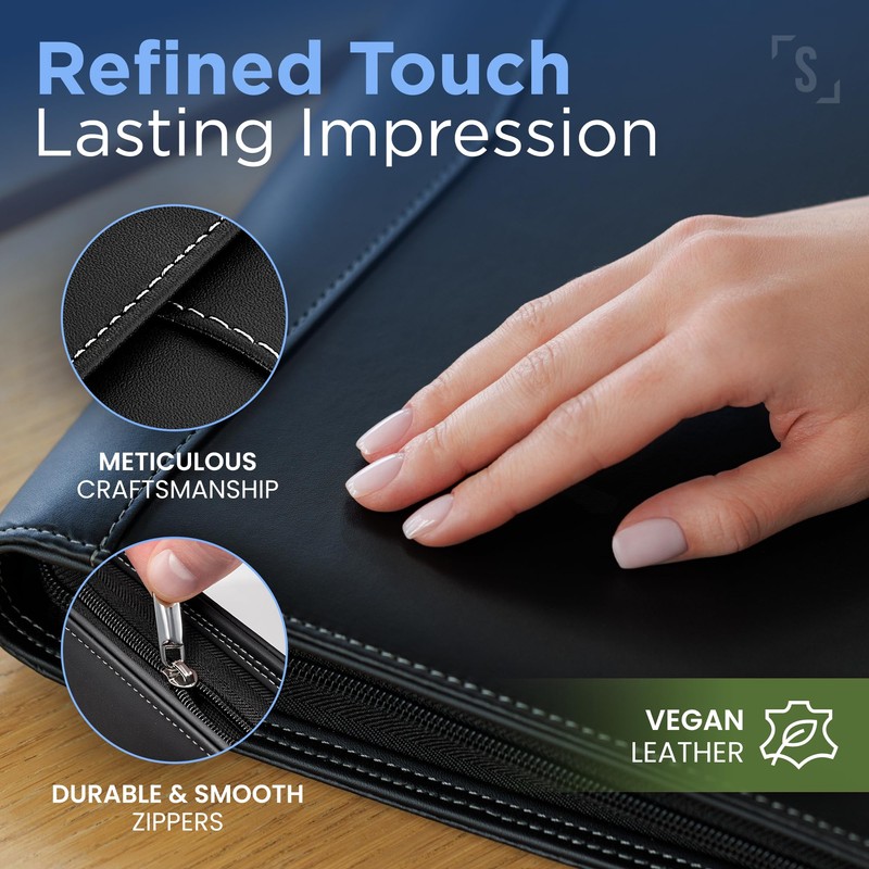 STYLIO Zipper Padfolio Portfolio Binder Organizer | Faux Leather Portfolio