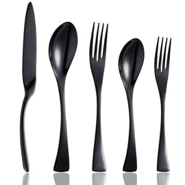 Culterman 20 Piece Black Flatware Silverware Cutlery Sets,unique modern look,Home & Kitchen Stainless Steel Dinnerware/Tableware/Utensils Set For 4,Include Knives/Forks/Spoons Dishwasher Safe