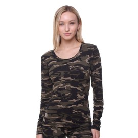 Women Thermal Underwear Top by Outland; Base Layer; Soft Lightweight Warm Fleece (XXX-Large, Camo)