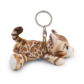 63061 - Portachiavi con Peluche a Forma di Gatto Bengala, per Lo Zaino o la Borsa di Grandi e piccini, 10 cm, Marrone