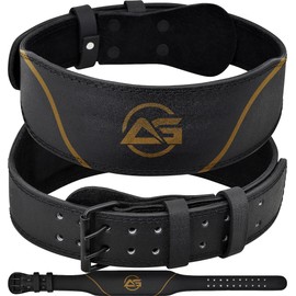 Weight Lifting Belt by AG - Top Class Cowhide Leather Belt with 4” Padded Lumbar Back Support for Weightlifting, Gym Lifting, Powerlifting, Workout (4" Wide/Black, Large)