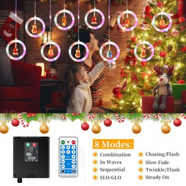 Solar Christmas Window Lights Outdoor Waterproof, 9.8Ft * 10 Round LED Solar Power Curtain Fairy String Lights with Remote, Multi Color Solar Hanging Ring Lights for Xmas Indoor Bedroom Wedding Decor