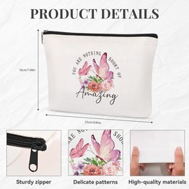 SEAOYOAZO Thank you Gifts Inspirational Gifts for Women Flower Butterfly Gifts for Girl Makeup Bag Travel Cosmetic Toiletry Bag for Girls （You Are Nothing Short of Amazing）