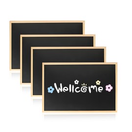 Chalkboard with Wooden Frame Set, 4 Pieces Slate Board for Labelling, 30 x 20 cm, Small Wooden Chalkboards for Hanging, Blackboard for Children, Buffet, Wedding, Party