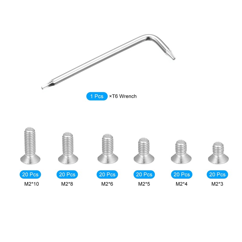 uxcell M2 Torx Security Screws Kit, (M2x3/4/5/6/8/10mm) 120pcs 304 Stainless