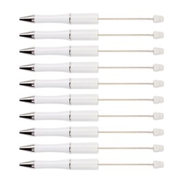 Beadthoven 20pcs Plastic Beadable Pen, Bead Ballpoint Pen Shaft Black Ink Bead Pens for DIY Pen Decorations Supplies Office School (White)