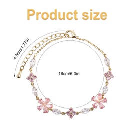Mikovivi Cherry Blossom Bracelet, Gold Adjustable Flower Chain Pink Crystal Cherry Blossom Sakura Floral Bracelet Sparkly Petal Jewelry Accessories for Women