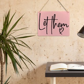 Ryeolo Let Them Wooden Signs, Mental Health Quotes Wood Sign Wall Hanging, Rustic Inspirational Let Them Sign Wall Art Decor for Home, Office Decorations for Work, 10.2x7.8 Inch (Pink)