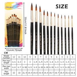 12 Piece Paint Brush Set, Premium Artist Brush, Watercolour Brush Set, Round Tip Brush Set, Ideal for Fine Painting Brushes, Painting by Numbers Brushes, Miniature Brushes, Brush Set Acrylic Paints,