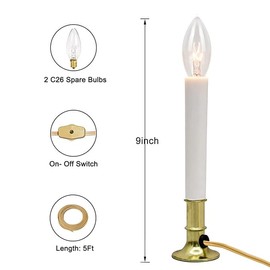 Electric Window Candles Lights with Golden Plated Base, Plug-in Christmas Window Candles Lamp with C26 /C7 Clear Light Bulbs, with On/Off Function, 4-Pack.