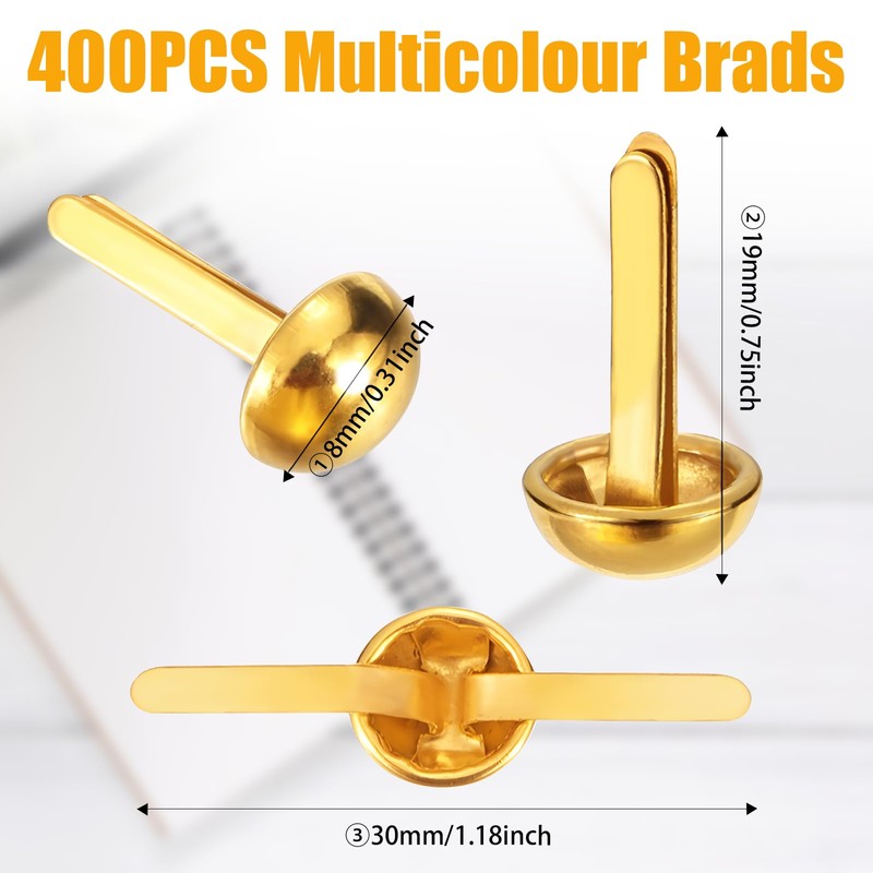 200Pcs Multicolour Split Pins, 8mm x 19mm Paper Fasteners, Plated