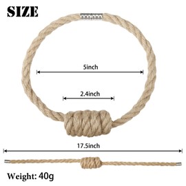 BEL AVENIR Magnetic Jute Curtain Tiebacks, Decorative Drapery Holdbacks Bohemian Style Woven Tie-Backs with Exquisite Knot (Jute, 4 Pack)