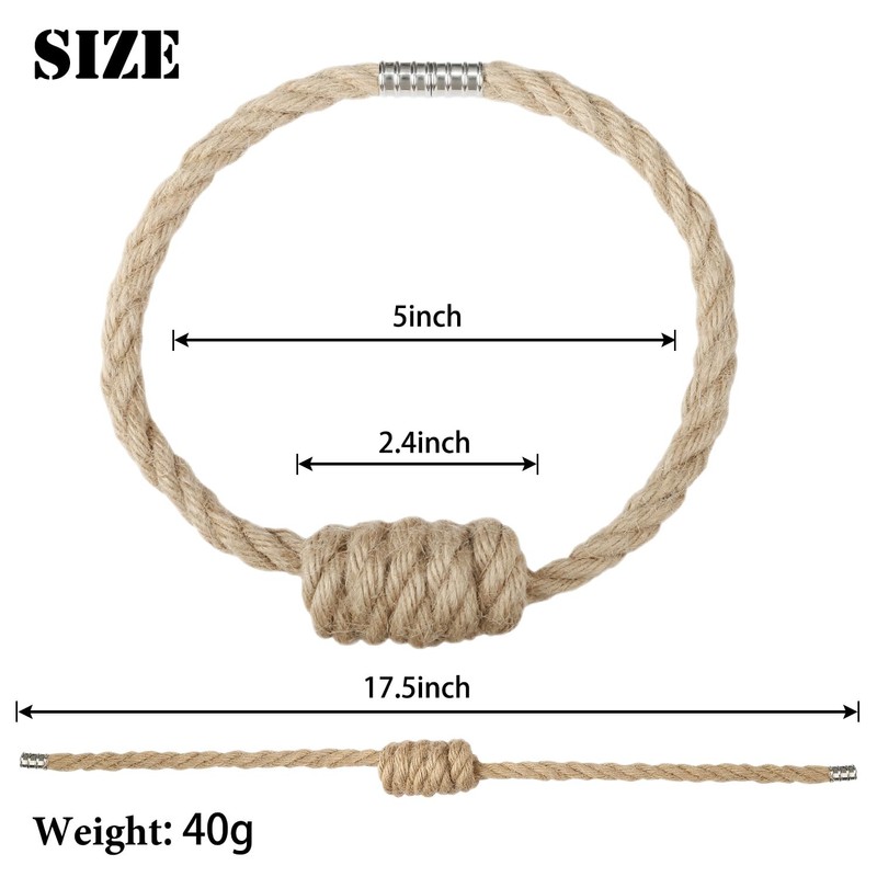 BEL AVENIR Magnetic Jute Curtain Tiebacks, Decorative Drapery Holdbacks Bohemian