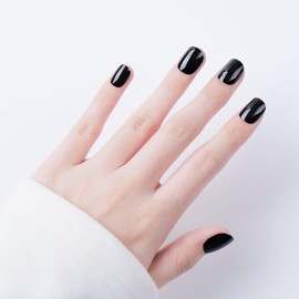 Press-On Nails Kit, 30 Soft Acrylic Nails in 15 Sizes with Nail Glue, Sticky Tabs, Prep Tools & Reusable Case – Long-Lasting, Salon Look, Short Black