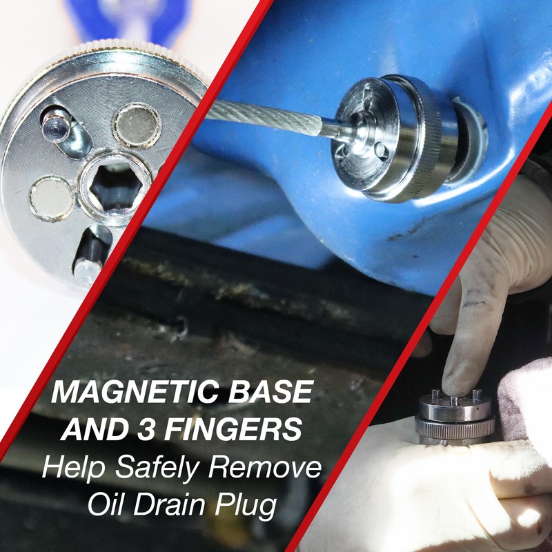 AGS Heavy-Duty Magnetic Oil Drain Plug Removal Tool – Powerful