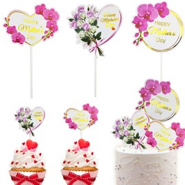 15 piezas de decoración para tartas del Día de la Madre con forma de corazón y flores para magdalenas, decoración de tartas para el Día de la Madre (3 estilos de flores)