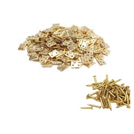 Mirhua Wooden Box Hinges Hardware Door Hardware Handmade Parts Wood Furniture Repair DIY Mini Model (Golden) Flat Hinges Mini Hinges Hinges 0.3 x 0.4 inches (8 x 10 mm) 20 Pieces 4 Holes Screws