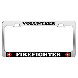 Product Express Volunteer Firefighter #2 CAR Accessories Chrome Steel TAG License Plate Frame