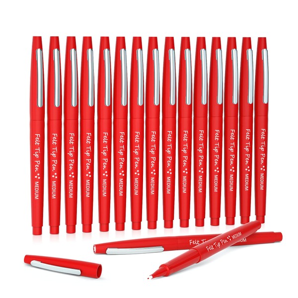 Lelix Felt Tip Pens, 15 Red Pens, 0.7mm Medium Point