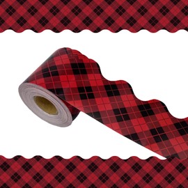 68.9 Feet Christmas Bulletin Board Border Red and Black Plaid, Buffalo Plaid Bulletin Board Borders Rolled Border Trim，for ChristmasClassroom Decoration Strips Chalkboard Wall Decor