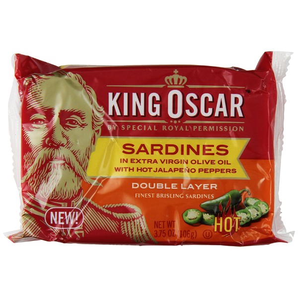 King Oscar Sardines in Extra Virgin Olive Oil with Hot Jalapeno Peppers, Double Layer, 3.75 Ounce (Pack of 12)