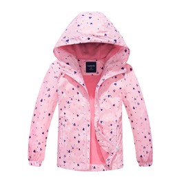 MGEOY Girls Rain Jacket Lightweight Waterproof Hooded Cotton Lined Raincoat Windbreaker for Kids Pink 7/8