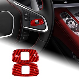 AIRSPEED for C8 Steering Wheel Volume Control Button Cover Real Carbon Fiber Steering Wheel Volume Adjustment Frame Decorative Trim for Corvette C8 2020 2021 2022, Red