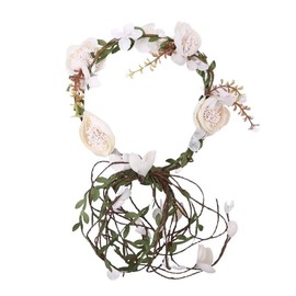 Bohemian Flower Crown Headband Floral Headpiece Wreath Wedding Forest Vine Crown for Bridal Wedding Festival Vacation Fairy Party Cosplay Photography Props (White, One size)