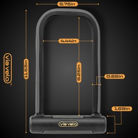 Via Velo Bike U Lock l Via Velo Elite U Lock 20CrMnTi Steel Anti-Theft 17mm Shackle Inside Size:9.25 x 4.44 in Sold Secure Diamond Approval for ElectricBike and Electric Scooter