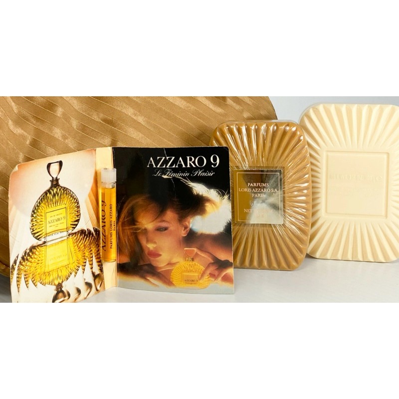 AZZARO 9 by Loris Azzaro Perfumed Soap,Gold Clutch+Sample Parfum **VINTAGE