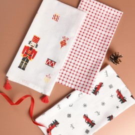 Folkulture - Toallas de cocina de Navidad con lazo para colgar, juego de 3 – 100% algodón toallas de mano, modernos paños de cocina decorativos para decoración de cocina de Navidad, cascanueces de 20