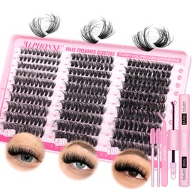 alphonse Fluffy Lash Extension Kit 300pcs DIY Lash Clusters Kit 40D+50D+60D Wispy Cluster Eyelash Extensions 10-18mm Individual Lashes Kit with Lash Bond and Seal and Tweezers by ALPHONSE