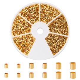 PH PandaHall 3000 Pcs 3 Sizes Brass Tube Crimp Beads Cord End Caps Diameter 1.5mm 2mm 2.5mm for Bracelet Neckalce Jewelry Making Golden