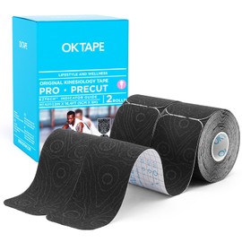 OK TAPE PRO Original Kinesiology Tape Pre-Cut Strips, Latex Free Elastic Athletic Tape Roll, 2in×16ft 2Rolls,Black+Black