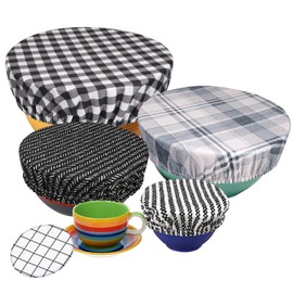 PHOGARY Food Covers, Reusable Waterproof Food Cover, 5 Different Sizes Machine Washable Elastic Fabric Covers for Dish Plate Bowl Cup Can Lid